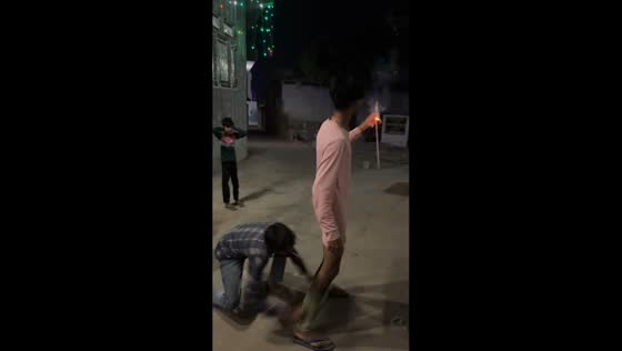 Man pranked while lighting fireworks in Vrindavan, India