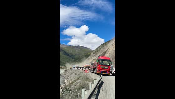 Massive rockfall and mudslide blocks National Highway 317 in Tibet, China