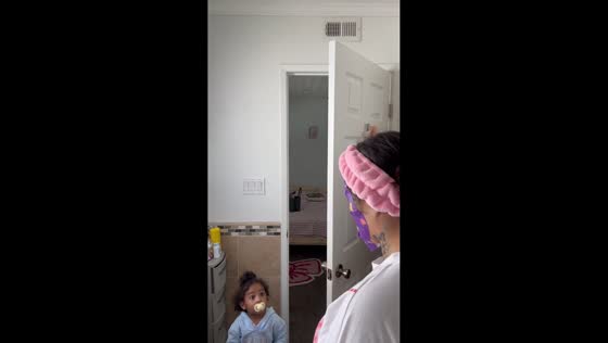 Toddler gets scared by facial mask in Compton, California