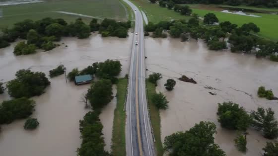 Heavy rainfall causes dangerous flooding in Kempner, Texas, USA