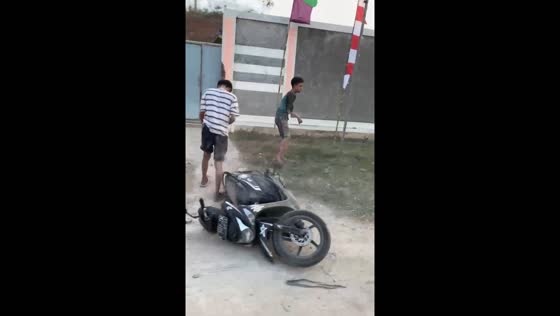 Reckless motorbike riders fall in Sluke, Central Java