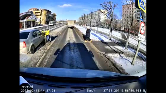 Dashcam captures car hitting wheelchair user in Dmitrov, Russia