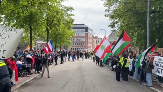 Crowds gather for opposing demonstrations in Groningen, Netherlands