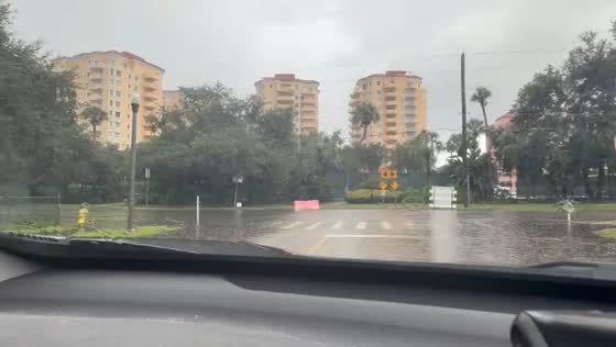 Floodwaters submerge roads near North Shore Drive in St. Petersburg, USA