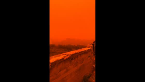Red sky and dust haze filmed during Saharan dust event in Rethymno, Crete, Greece