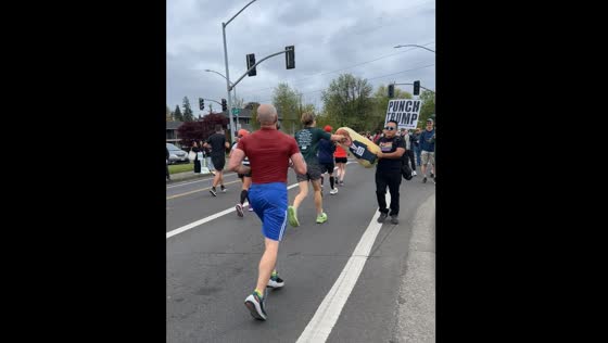Athletes punch Trump pillow during race in Eugene