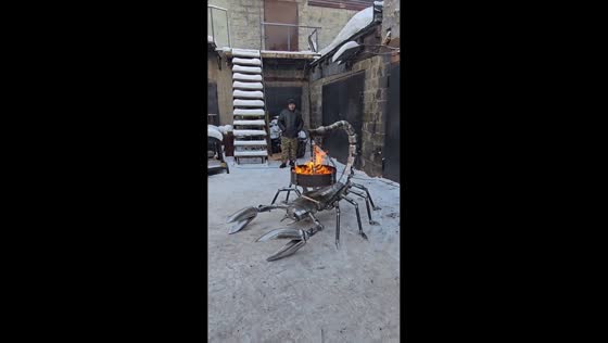 Giant scorpion-shaped fire pit displayed in Irkutsk, Russia