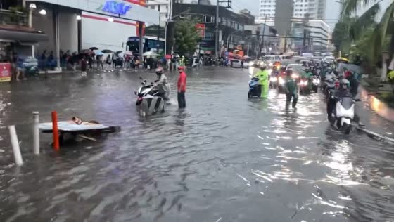 Typhoon Carina causes severe flooding at Buendia Bus station in Pasay City, Philippines