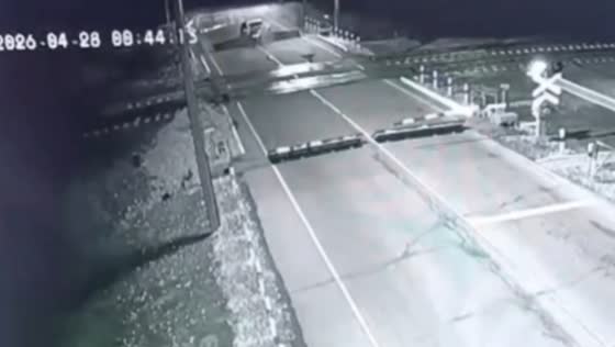 Nissan Note crashes into railroad crossing slab near Birobidzhan, Russia