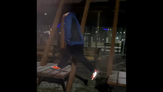 Man slips on wooden deck in Kogalym, Russia