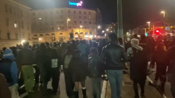 Student demonstration in support of Gaza at Bologna Central Station, Bologna, Italy