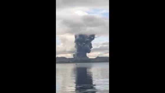 Volcanic ash plume rises from Taal Volcano in Batangas, Philippines