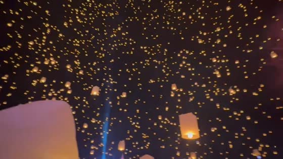 Thousands of Khom Loy lanterns light up the sky in Chiang Mai, Thailand