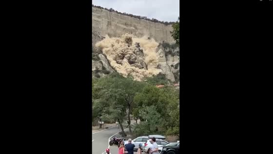 A landslide covers a medieval monastery near Mtskheta in Georgia