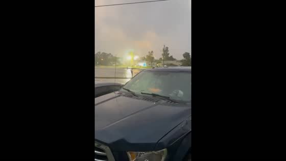 Sparks on electric lines in Punta Gorda before Hurricane Milton