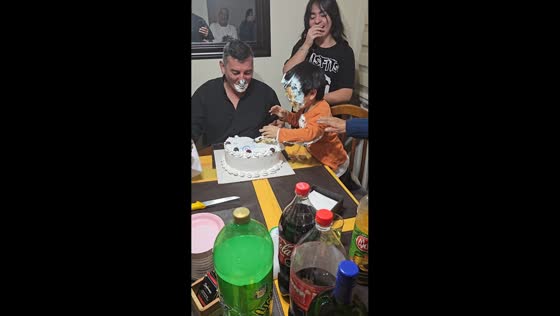 Child accidentally smashes own face in cake during birthday prank in Coronel, Chile