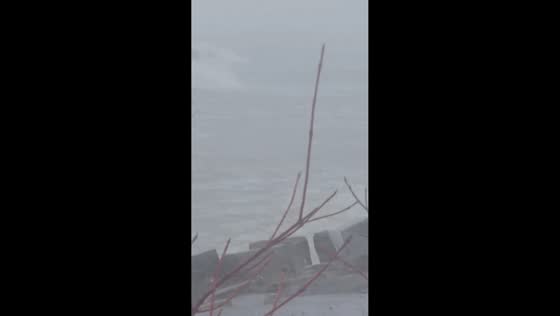 Powerful winds create dangerous lake conditions on Lake Erie in Ohio, USA
