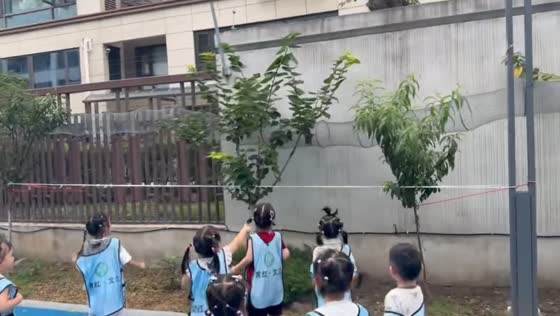 Students follow squirrel moving through mesh tunnel in Jiangsu, China