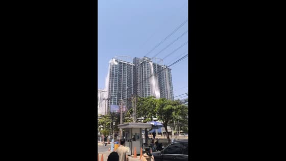 Water spills from rooftop pool as earthquake shakes high-rise in Bangkok, Thailand