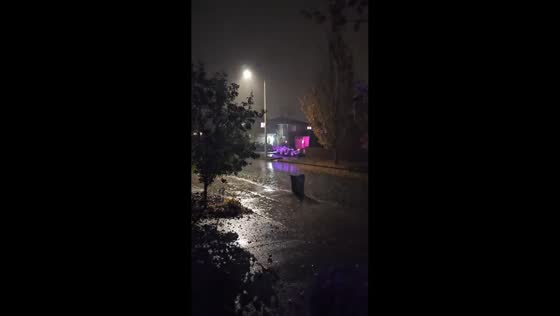 Rainy fall night in Bothell, Washington, USA