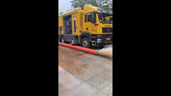 Flood drainage machine pumps water from flooded garage in Guangxi, China