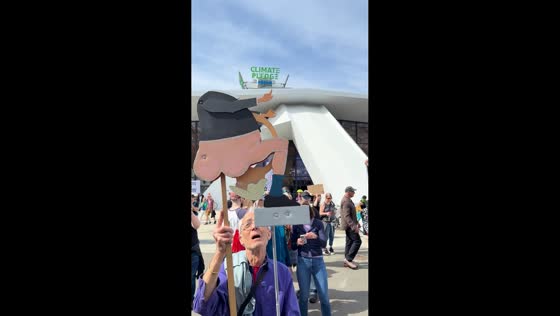 Protester uses Trump puppet for comedic moment in Seattle, Washington, USA