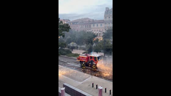 Fireworks and smoke fill street as clashes erupt during protests in Toulouse, France