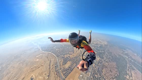 Parachute delay during skydiving jump over the pyramids in Cairo, Egypt