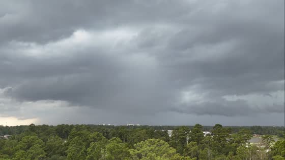 Dark rain clouds moving into The Woodlands, Texas, USA