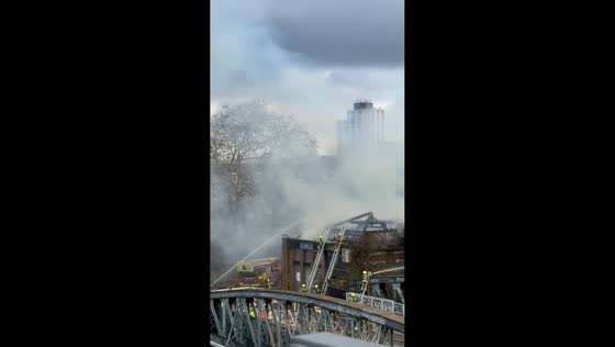 Fire breaks out at derelict Primrose Hill railway station site in Camden, London, UK