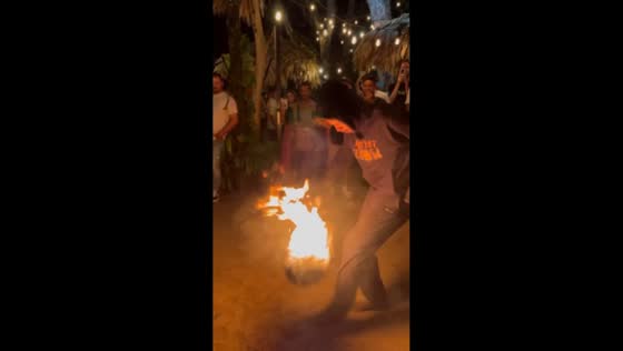 Fire football tricks amaze onlookers in Puerto Viejo, Costa Rica