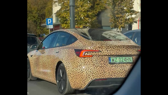Tesla car with leopard print spotted in Warsaw