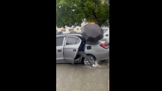 Slip and flood: Bacoor resident's car entry mishap caught on video