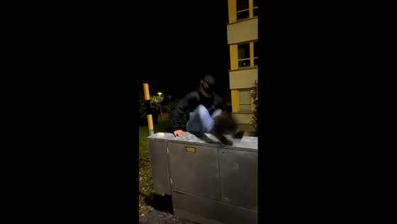 Man slips attempting to jump on utility cabinet in Ostersund, Sweden