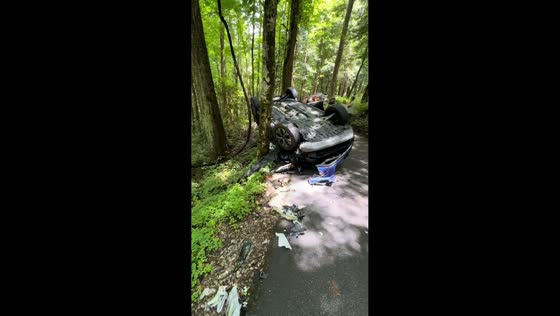 Car flips off roadside at Grotto Falls loop in Gatlinburg, Tennessee