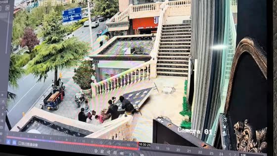 Large sign collapses onto woman at courtyard entrance in Tibet, China