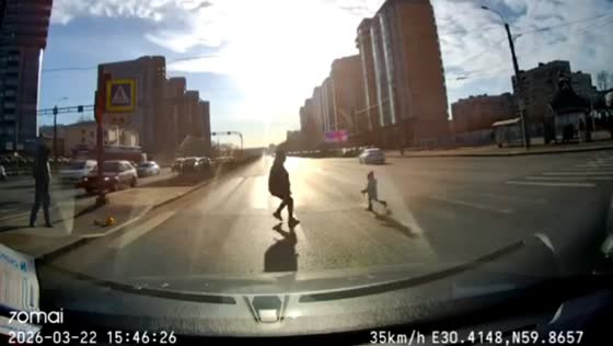 Driver brakes in time as child runs into road in St. Petersburg, Russia