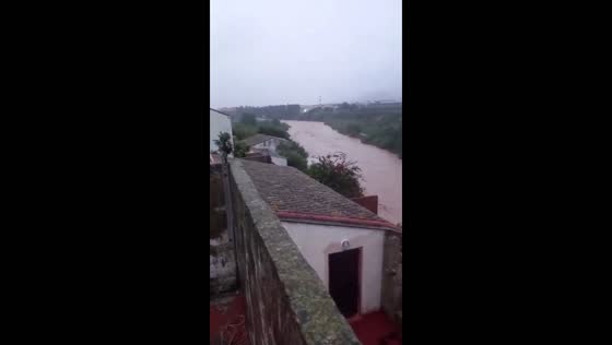 Serpis River swells and overflows its banks after torrential rain in Real de Gandia, Spain