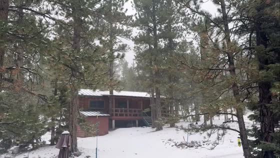 Heavy snowfall blankets mountain community in Mount Charleston, Nevada, USA