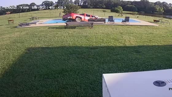 Pickup truck crashes into pool in De Kalb, Texas, USA