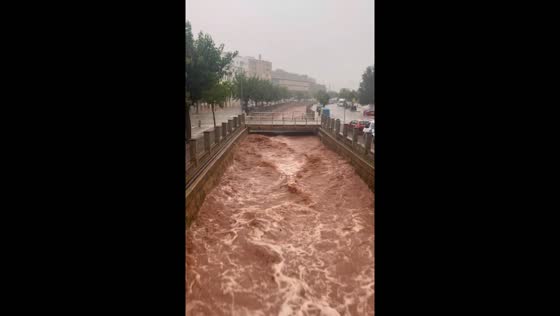 Heavy rains cause canal flooding in Ferreries, Menorca, Spain
