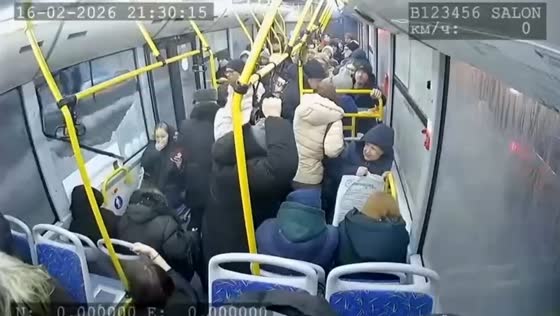 Wind-blown road sign shatters bus window in Voronezh, Russia