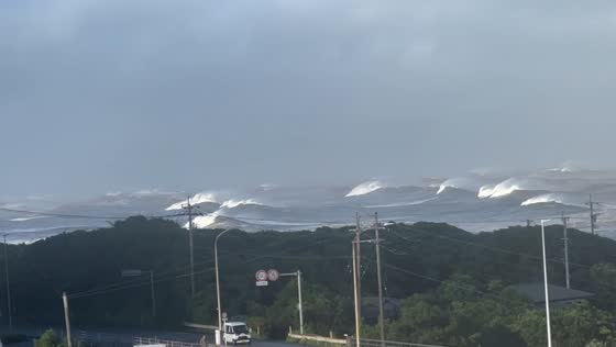 Massive typhoon waves batter coastline in Nichinan, Miyazaki, Japan