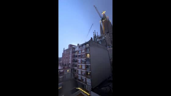 Lightning storm illuminates Sagrada Família in Barcelona, Spain