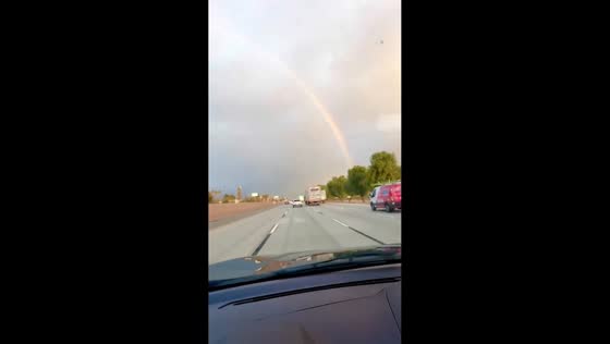 Beautiful rainbow spotted over I-10 in Banning, California, USA