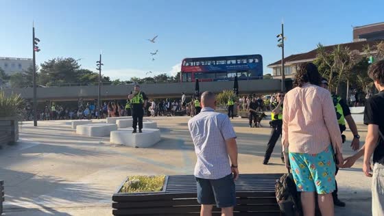 Police respond to public disorder near Bournemouth Pier in England, UK