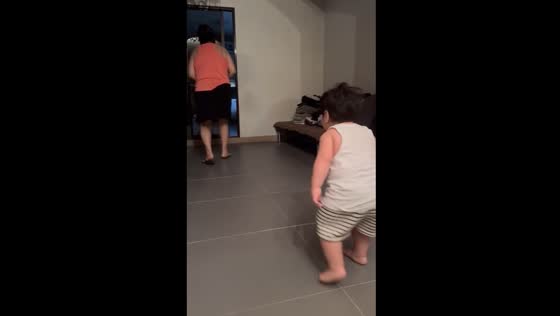 Toddler imitates grandma's walk in funny video