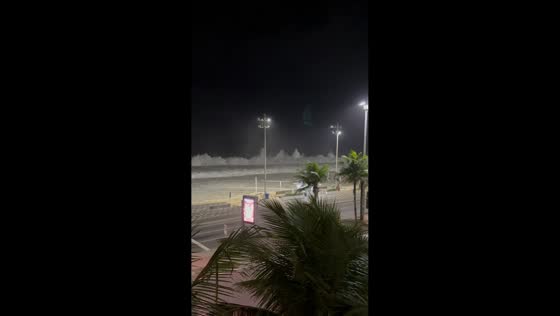 Powerful waves nearly flood boardwalk in Rio de Janeiro, Brazil