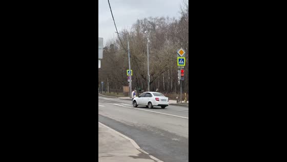 Reckless Lada Granta driver nearly hits woman at crosswalk in Moscow, Russia