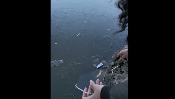 Friend's phone falls into frozen Lake in Beijing